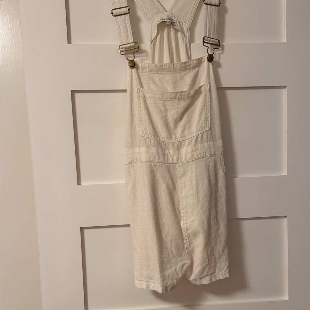 WeWoreWhat Cream Overall Shorts with Brass Hardware